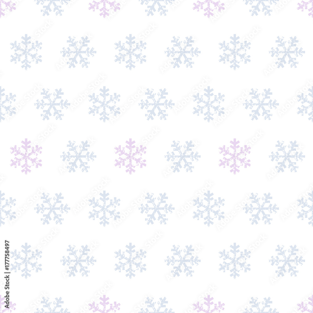 Subtle blue and pink snowflakes on white seamless pattern, vector Subtle blue and pink snowflakes on white seamless pattern, vector