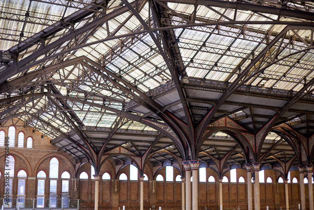 Steel and glass structure ceiling on a station building in London