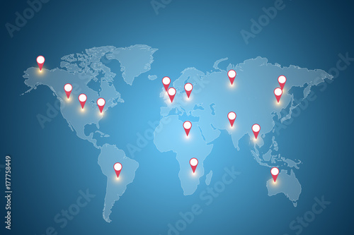 Google pins on a world map 