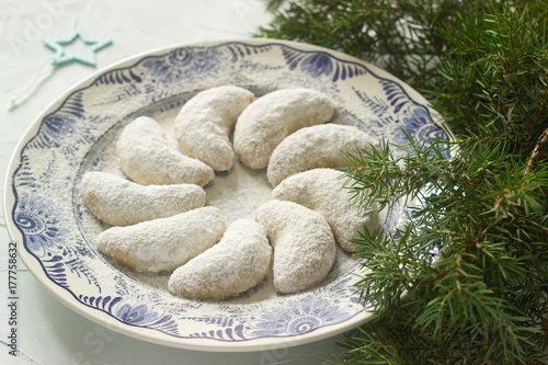 Vanilkipferl - vanilla crescents, traditional Christmas cookies in Germany, Austria, Czech Republic. photo