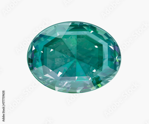 Insulated oval green gemstone on white background.