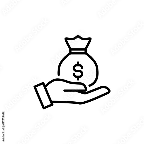 Premium moneybag icon or logo in line style. 