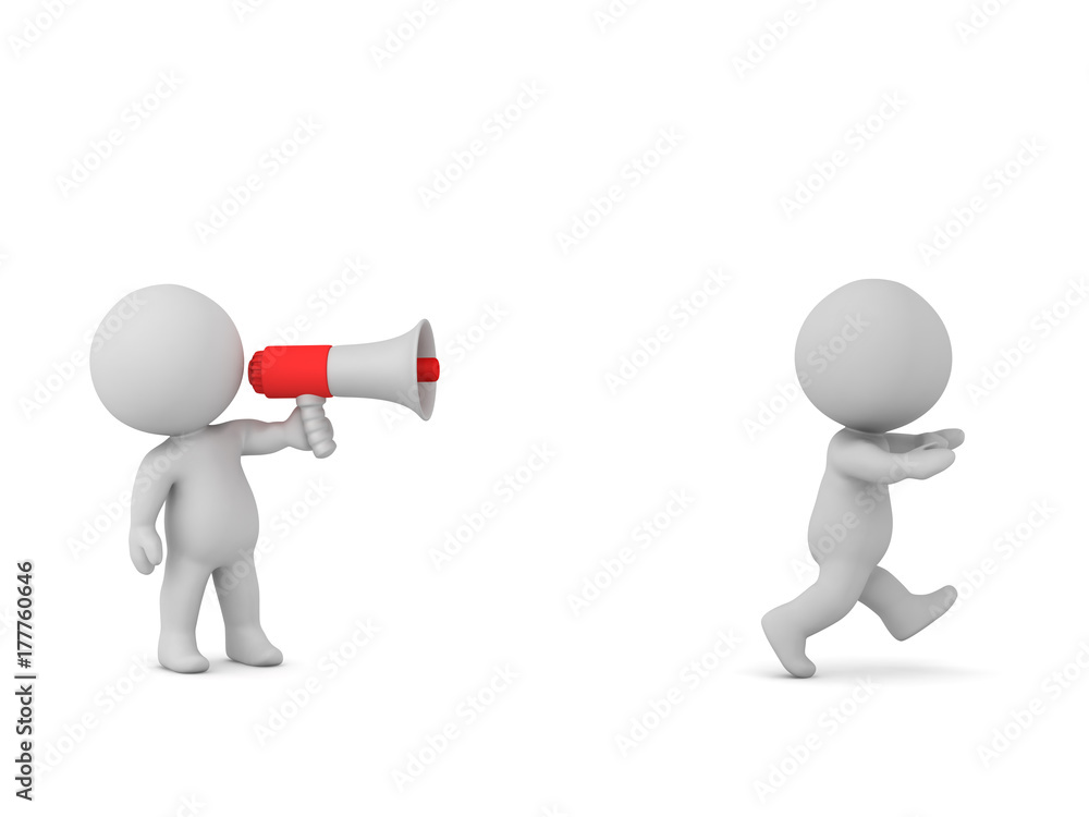 3D Character with Megaphone and Character Running Away 3D Character with Megaphone and Character Running Away