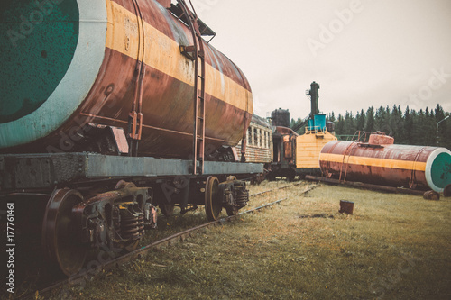 Accident on railway transport. Tanks with fuel and chemicals