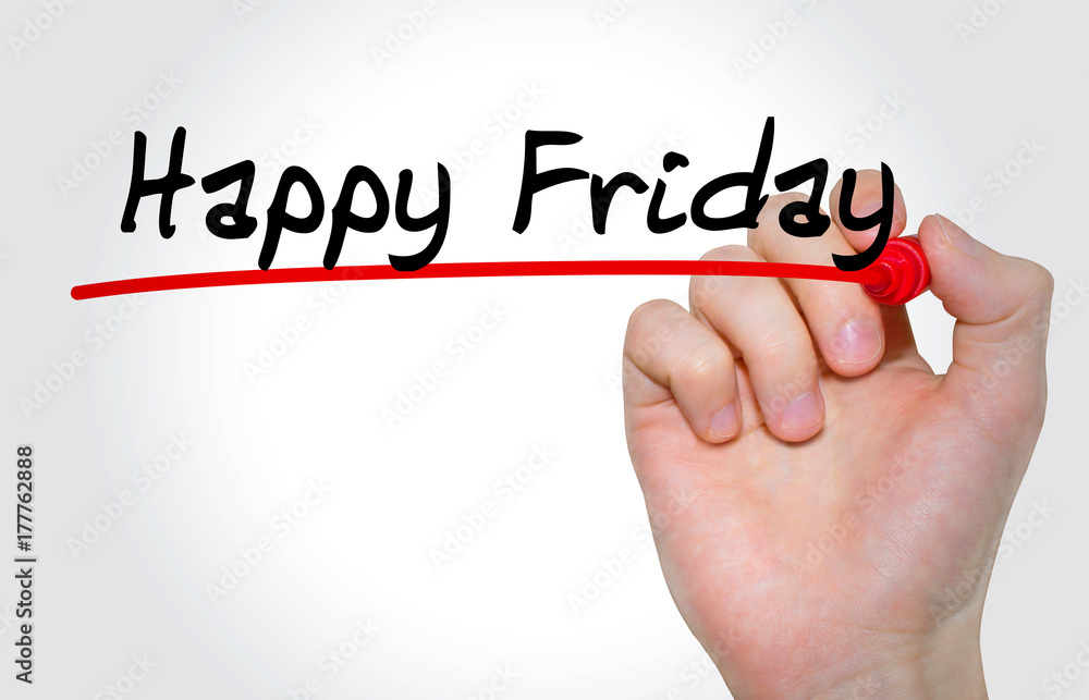 Hand writing inscription Happy Friday with marker, concept Hand writing inscription Happy Friday with marker, concept