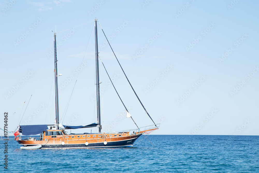 The wooden ship in the sea