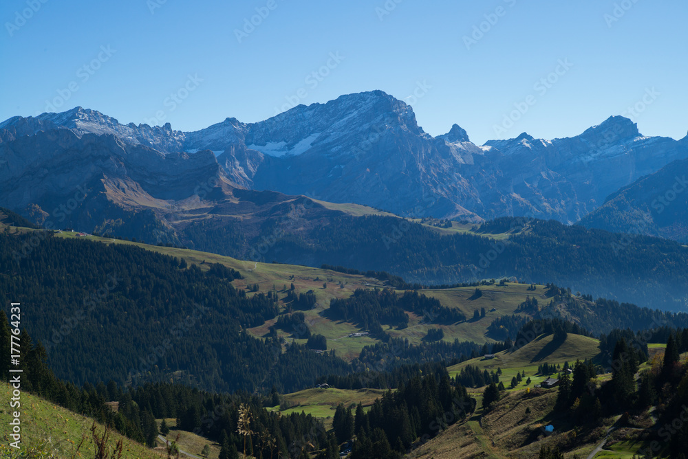 View of the Swiss Alps in autumn, Villars, Switzerland
