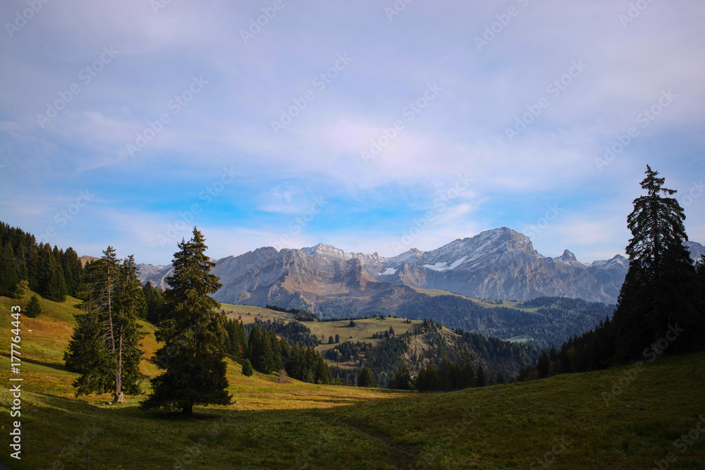 View of the Swiss Alps in autumn, Villars, Switzerland