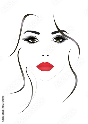 Portrait of the beautiful woman face with a red sexy lips  vector illustration