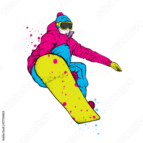 A snowboarder in colorful clothes. Vector illustration. Sports, extreme sports, outdoor activities.