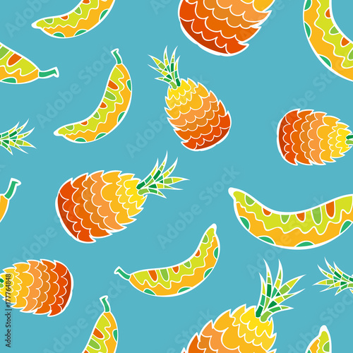 Seamless pattern with decorative ornate tropical fruits.