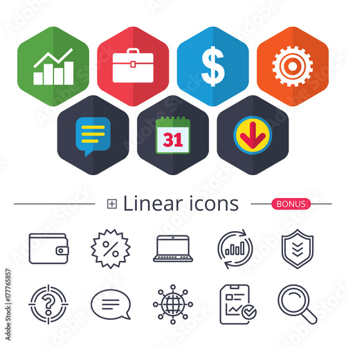 Business signs. Graph chart and case icons.
