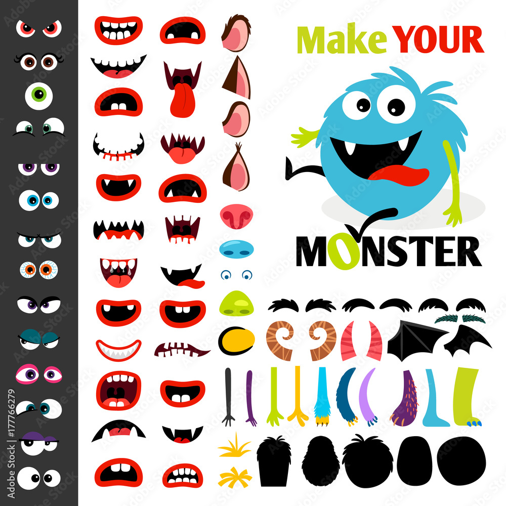 Make A Monster Icons Set Stock Vector Adobe Stock