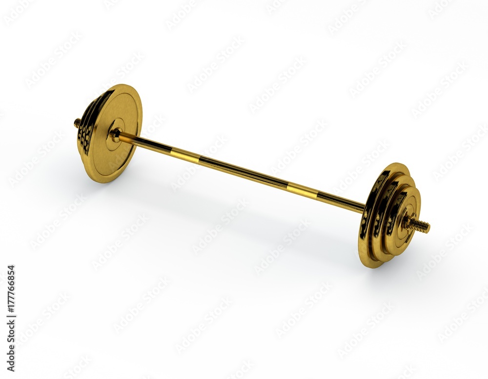 Metal barbell.Isolated on white background.3D rendering illustration. Metal barbell.Isolated on white background.3D rendering illustration.