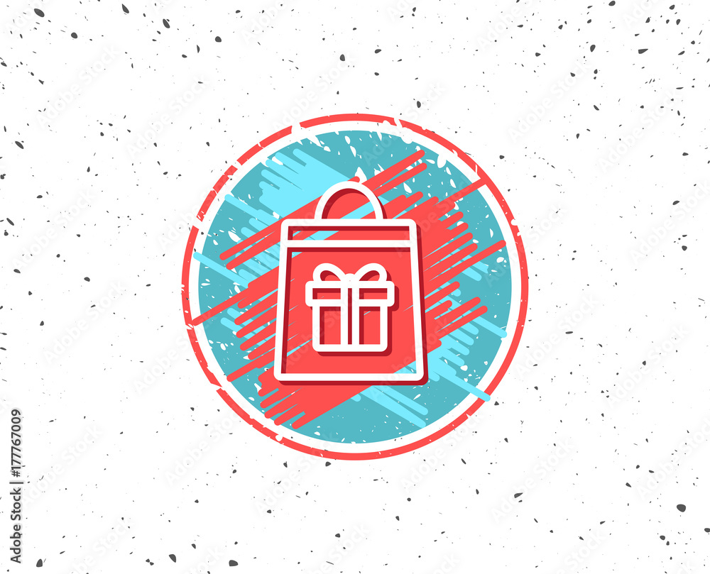 Shopping bag with Gift box line icon. Shopping bag with Gift box line icon.