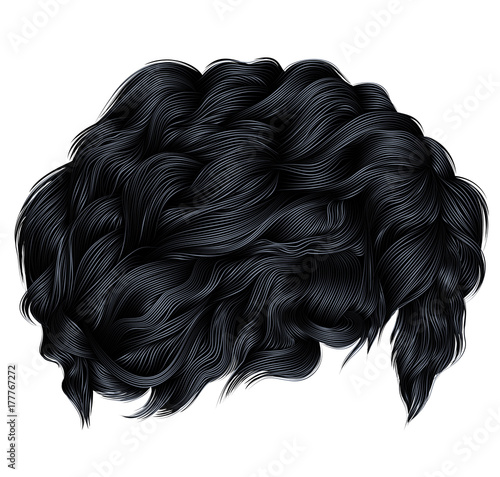 trendy curly hairs brunette black colors . medium length . beauty style .realistic  3d .
