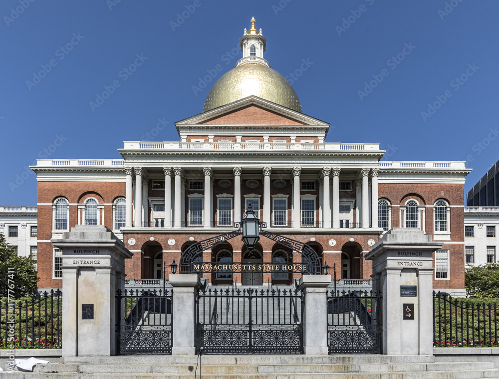 The Massachusetts State House Under Blue Sky