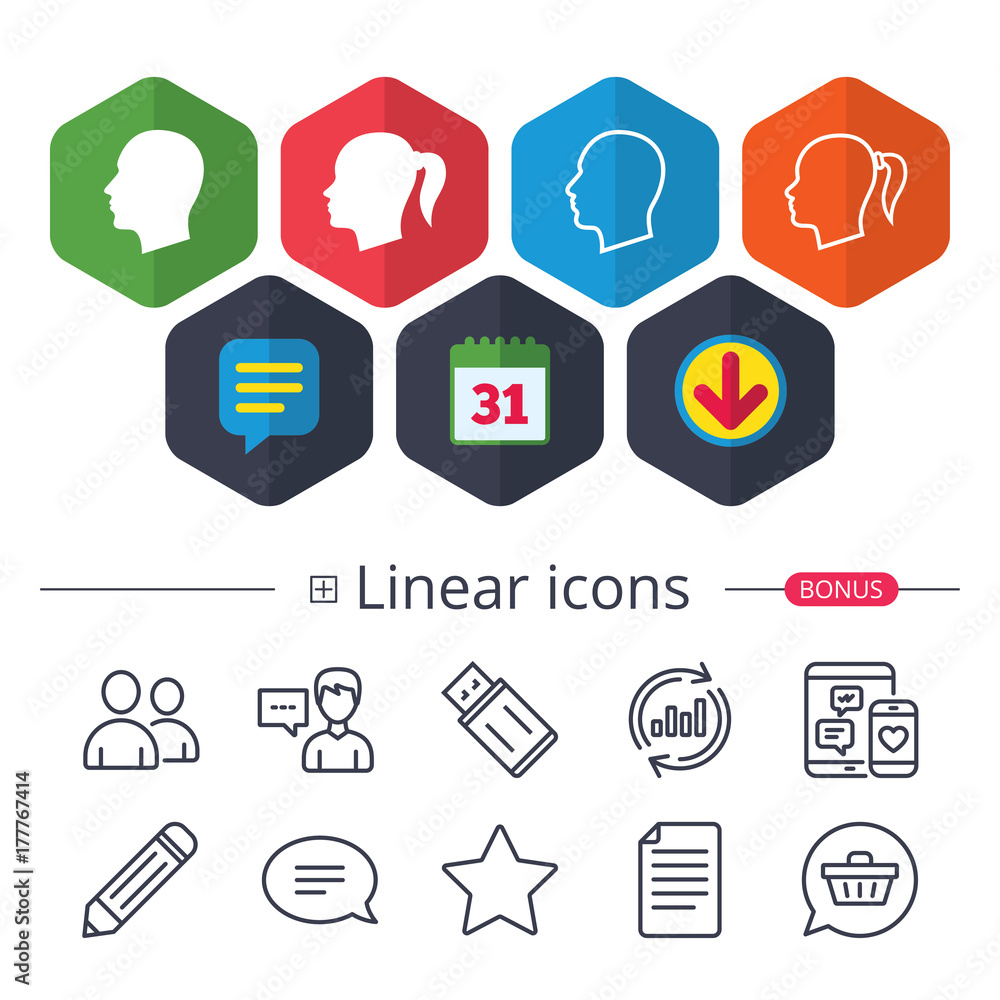 Head icons. Male and female human symbols. Head icons. Male and female human symbols.