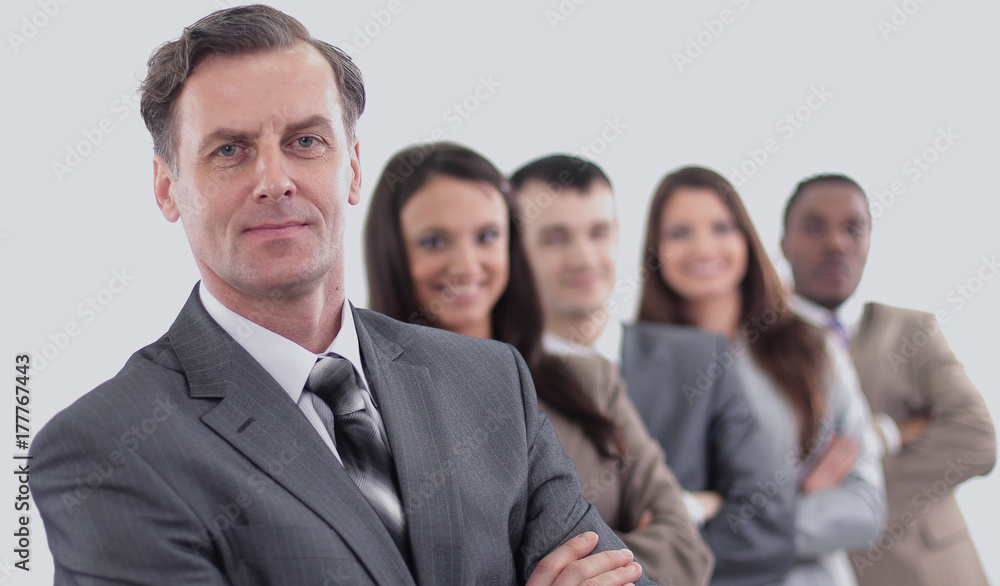 Elegant co-workers looking at camera isolated on white backgound Elegant co-workers looking at camera isolated on white backgound