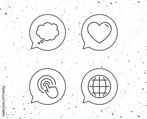 Globe internet, Speech bubble and Click icons.