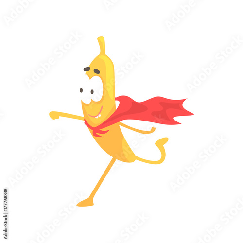 Banana superhero, cartoon funny fruit character vector Illustration
