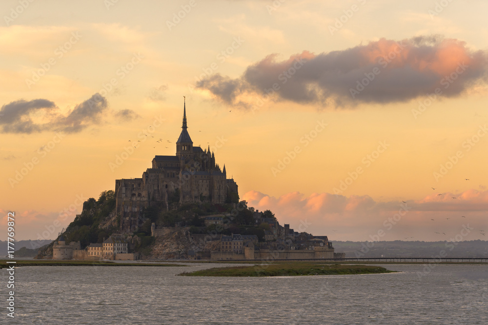 Le Mont Saint-Michel with beautiful sunset