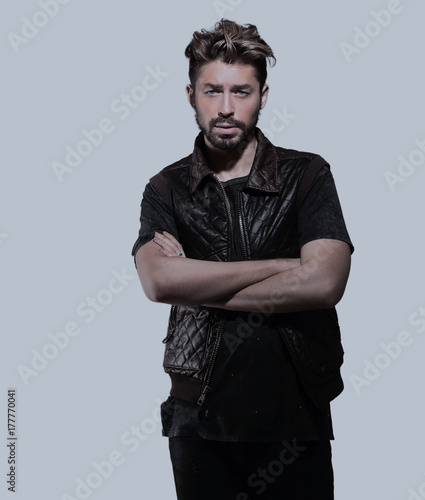Portrait of a pensive handsome man  over white background © ASDF