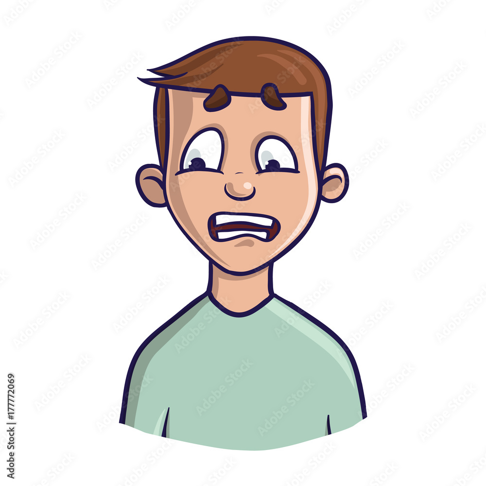 A frightened or puzzled young man or boy. Vector portrait Illustration, isolated on white background.