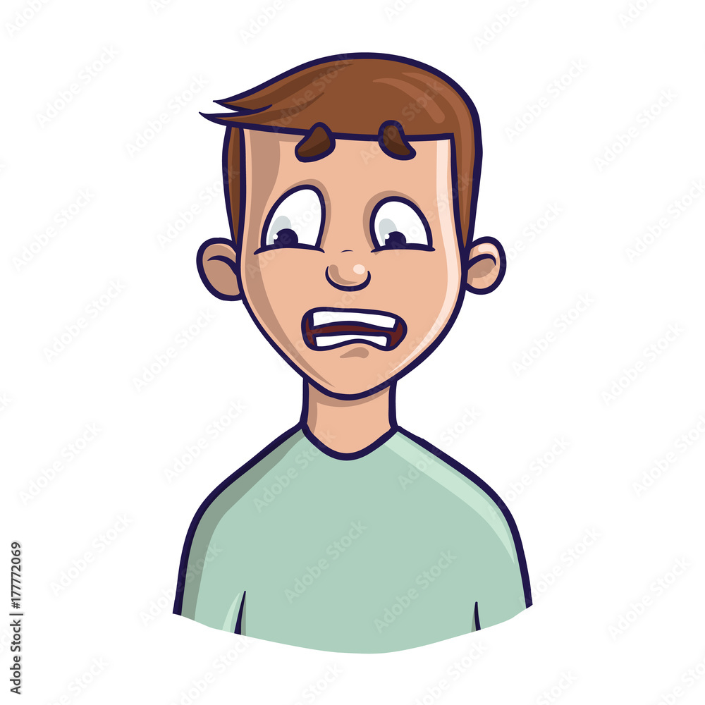 A frightened or puzzled young man or boy. Vector portrait Illustration, isolated on white background. A frightened or puzzled young man or boy. Vector portrait Illustration, isolated on white background.