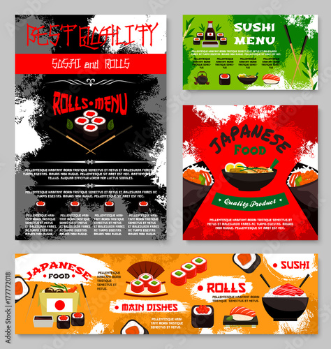 Vector menu for Japanese sushi food restaurant