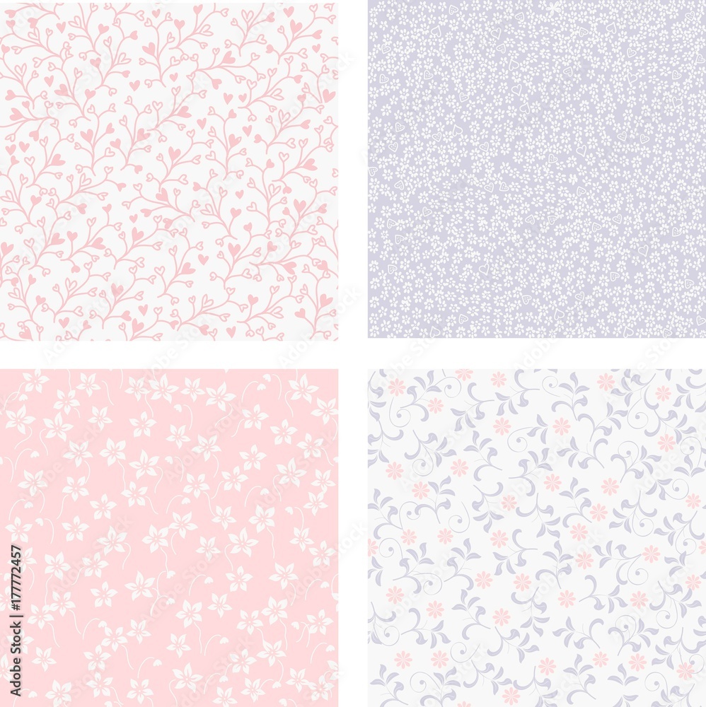 Set of four floral abstract patterns, seamless