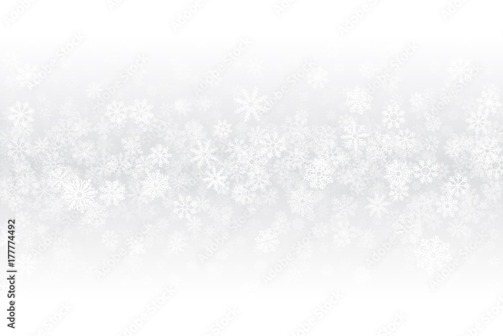 Xmas Clear Vector Background. Frost Effect on Glass with Realistic Snowflakes Overlay on Light Silver Backdrop. Merry Christmas Design Element