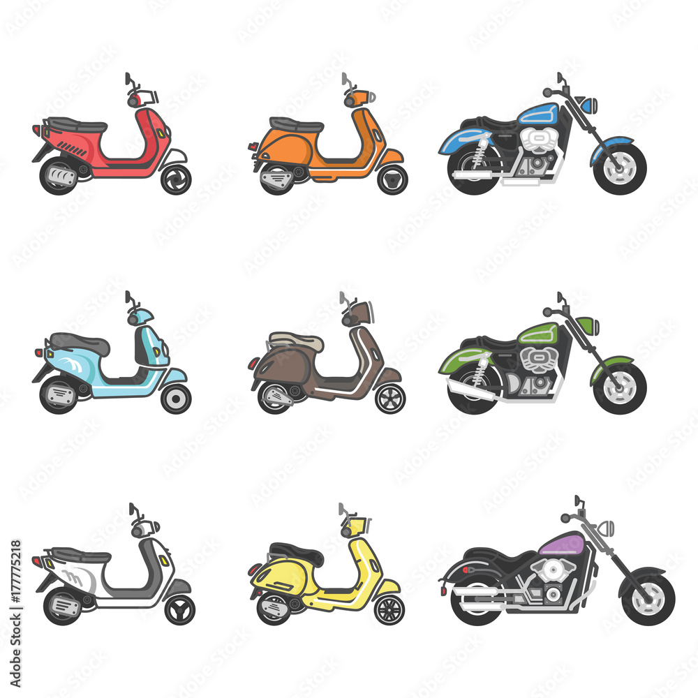 Scooter and motorbike icon with outline and different style