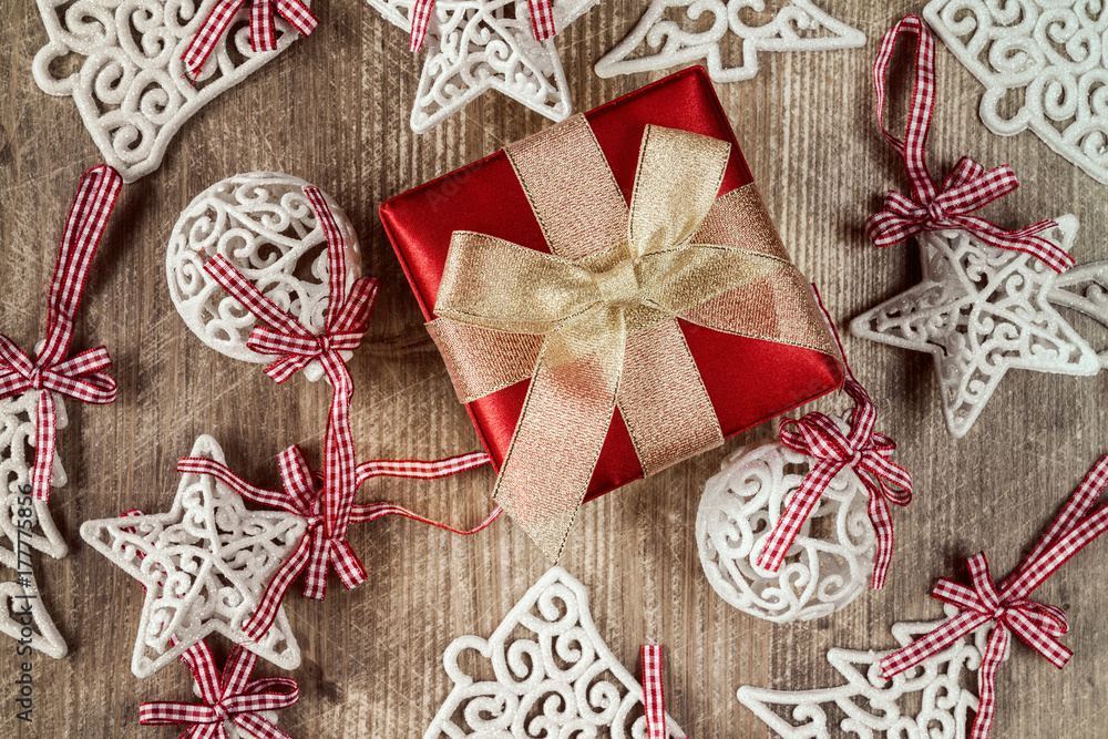 Gift box and christmas decorations Gift box and christmas decorations