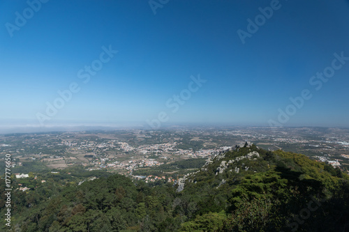 Sintra  Portugal  aerial top view of the Castle of the Moors  Castelo dos Mouros  located next to Lisbon