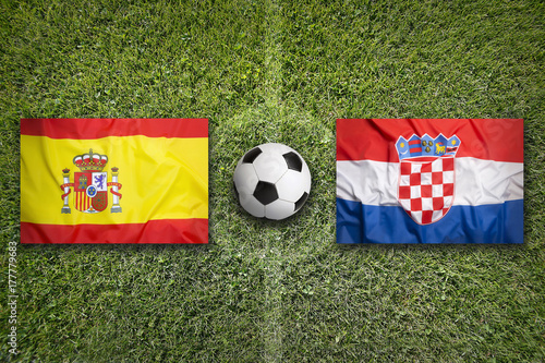 Spain vs. Croatia flags on soccer field