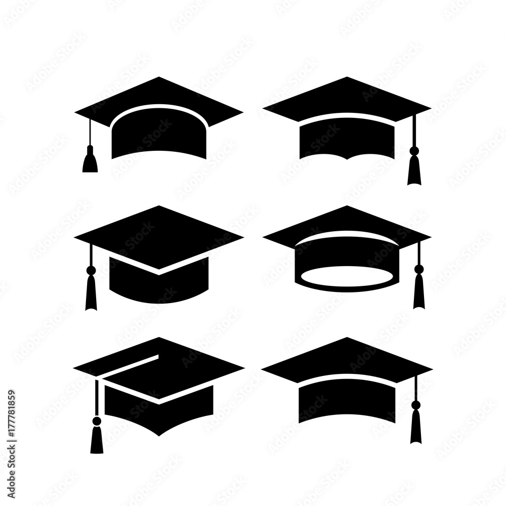 Set of academical hat vector icons