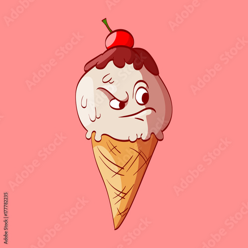 Colorful vector illustration of a grumpy cartoon ice cream