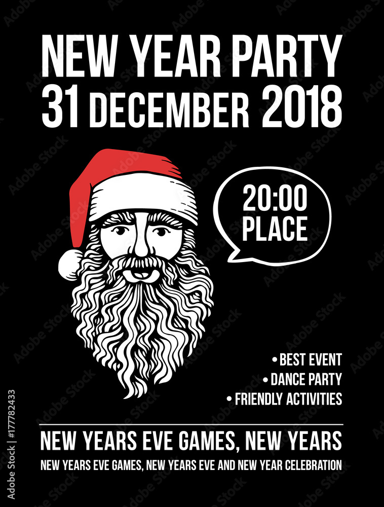 Vector new year party poster with Santa and bubble. Holiday background and design banner invitation. Vector template Vector new year party poster with Santa and bubble. Holiday background and design banner invitation. Vector template