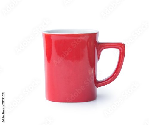 red coffee cup with simple design isolated on white background