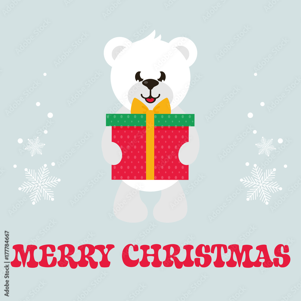 cartoon white bear with gift and text cartoon white bear with gift and text