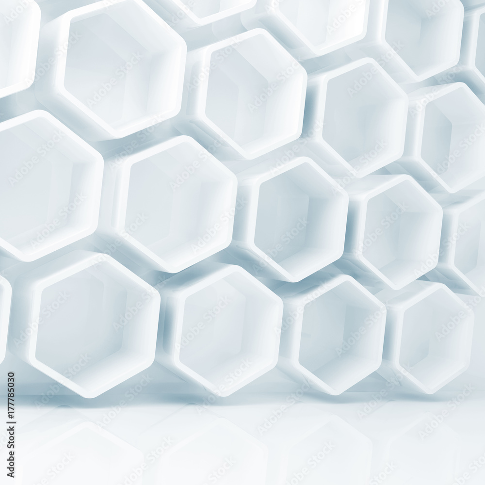 Hexagonal structures on the wall, 3d render Hexagonal structures on the wall, 3d render