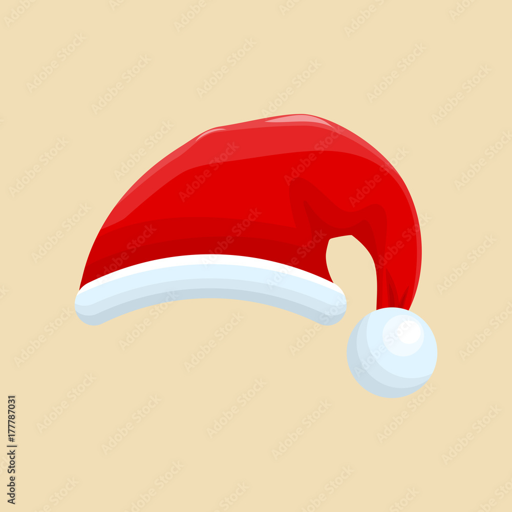 Cute cartoon red Santa s hat. Design element and Christmas attribute. Vector illustration. Cute cartoon red Santa s hat. Design element and Christmas attribute. Vector illustration.