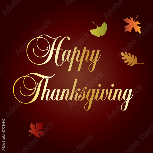 ornate happy thanksgiving typography graphic with tossed leaves