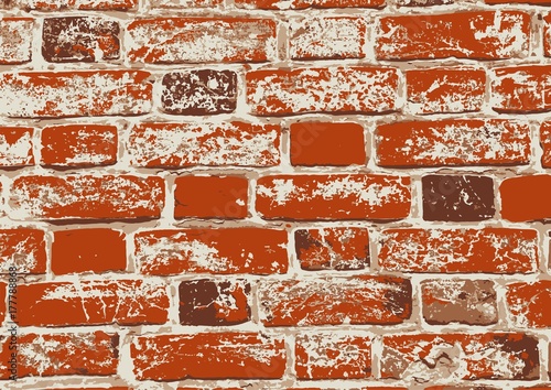 Red old grunge texture of brick wall. Vector illustration