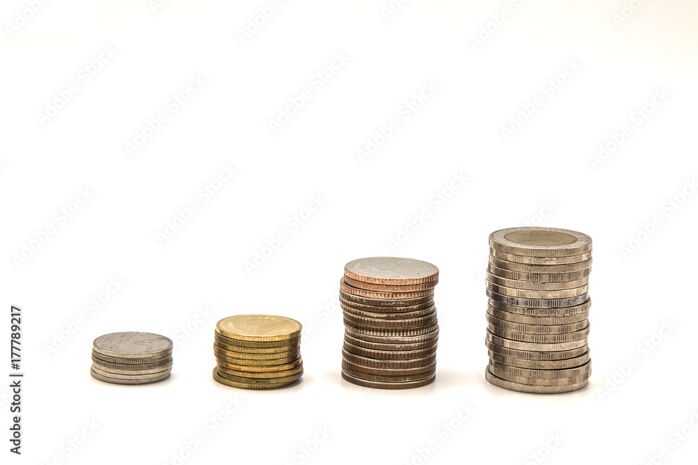 stacks of coins Thailand Baht, Financial, Money growing concept,Business success concept stacks of coins Thailand Baht, Financial, Money growing concept,Business success concept