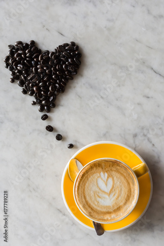 Latte with heart coffee bean
