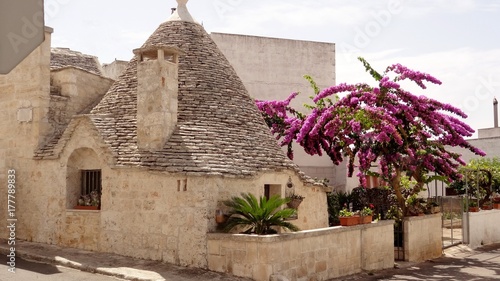 Italie Pouilles Puglia Apulia Alberobello trullo trulli toit habitat Murgie Murgia voûtement en pierre voûte encorbellée voûte clavée cabane de pierres sèches valle itria village photo