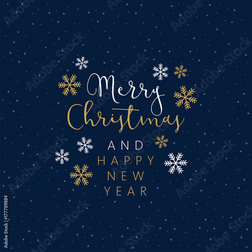 Christmas design with a blue background with snowflakes and greetings