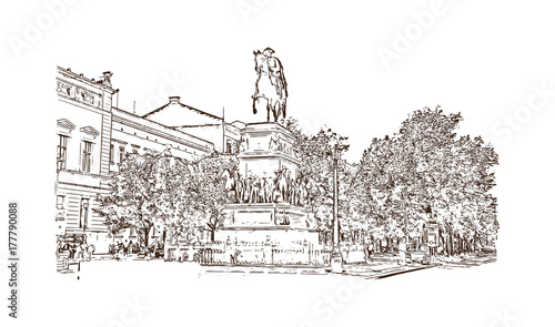 Hand drawn sketch of Brandenburg Gate Berlin, Germany in vector illustration.